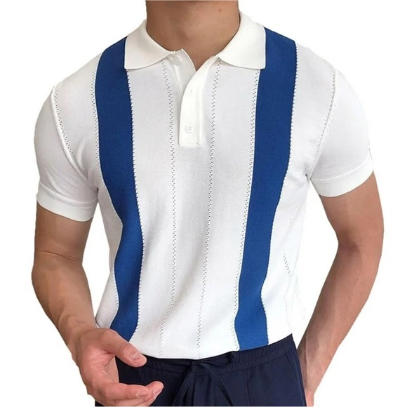 Striped Buttons Polo Shirt Short Sleeve Patchwork Slim
Casual Shirts Tops new - Picture 2 of 5